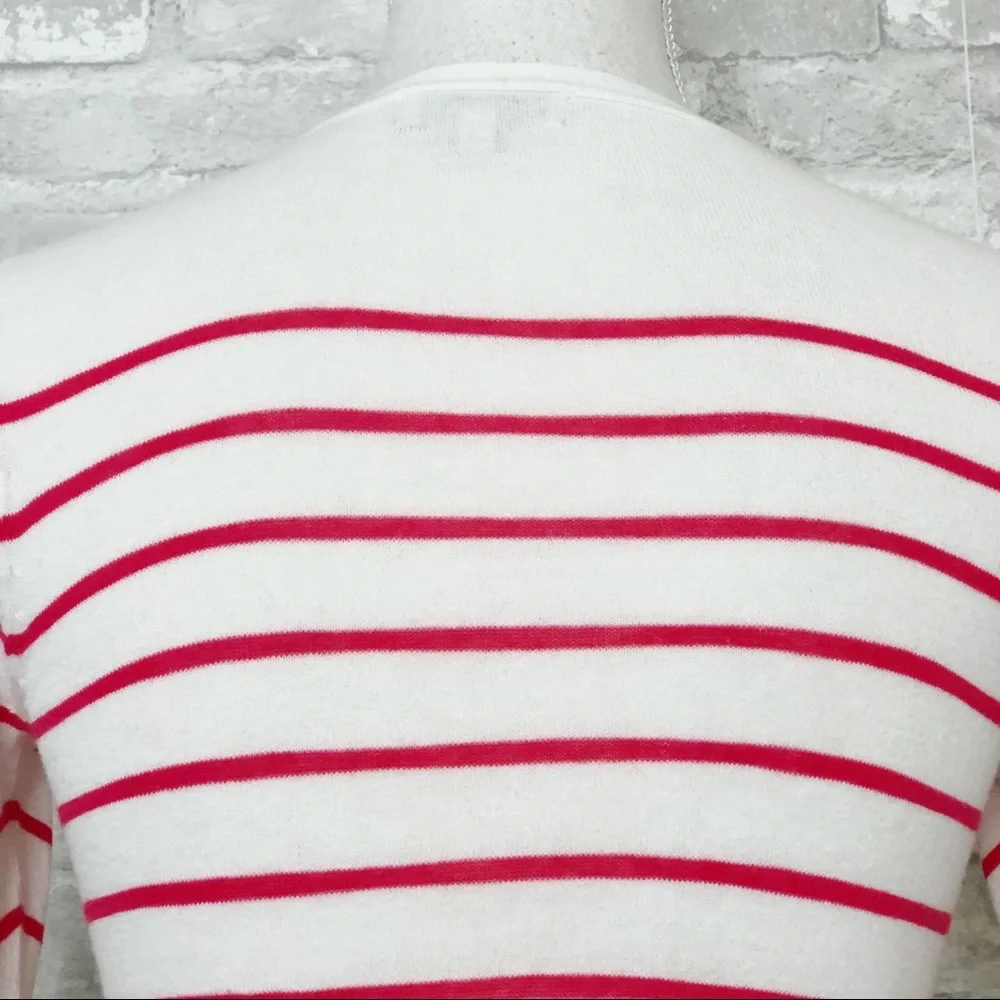 CACHE CACHE White & Red Striped Button Down Quarter Sleeve Cardigan Sweater Sm - Picture 10 of 13